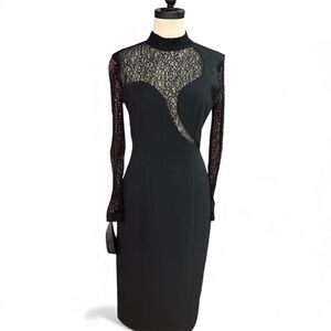 BCBG Black Long Sleeve Lace Dress